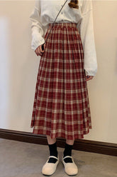 Solide Plissee Plaid Elastische Taille Lange Röcke